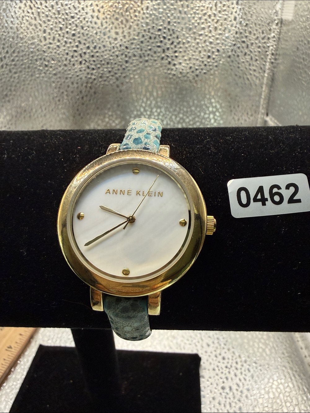 Anne Klein Gold-Tone Watch with Aqua Textured Strap